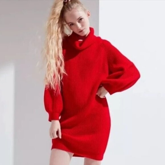CALLAHAN x REVOLVE Cowl Neck Red Knit Sweater Dress Long Sleeve Womens S - Picture 1 of 11